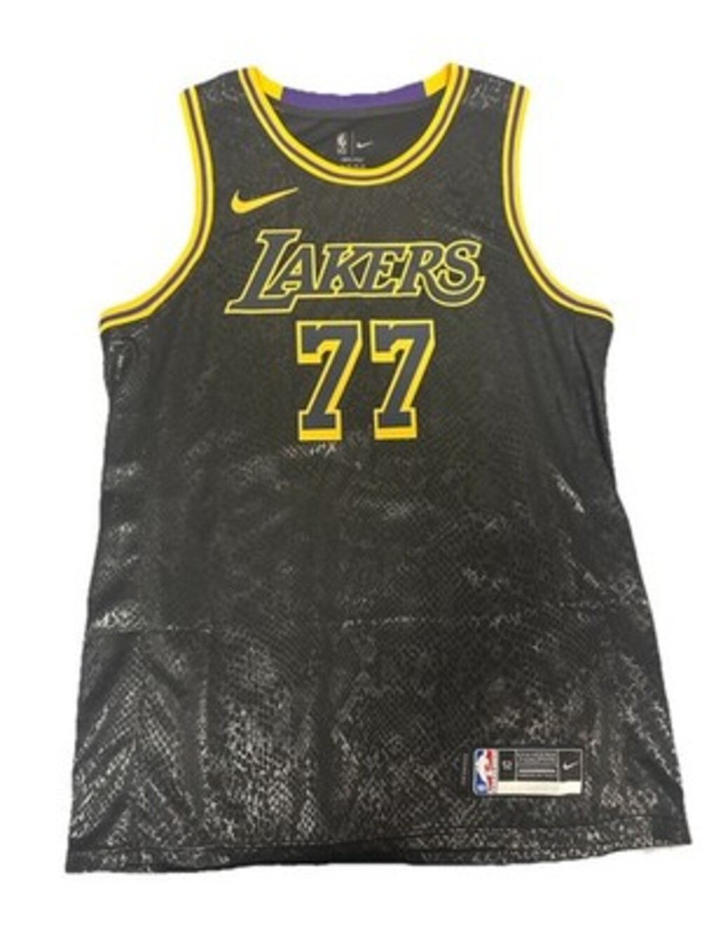 Nike Los Angeles Lakers #77 Dončić Black Yellow Purple NBA Jersey Size XL